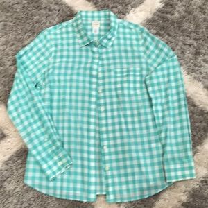 JCrew mint white cotton check shirt size M